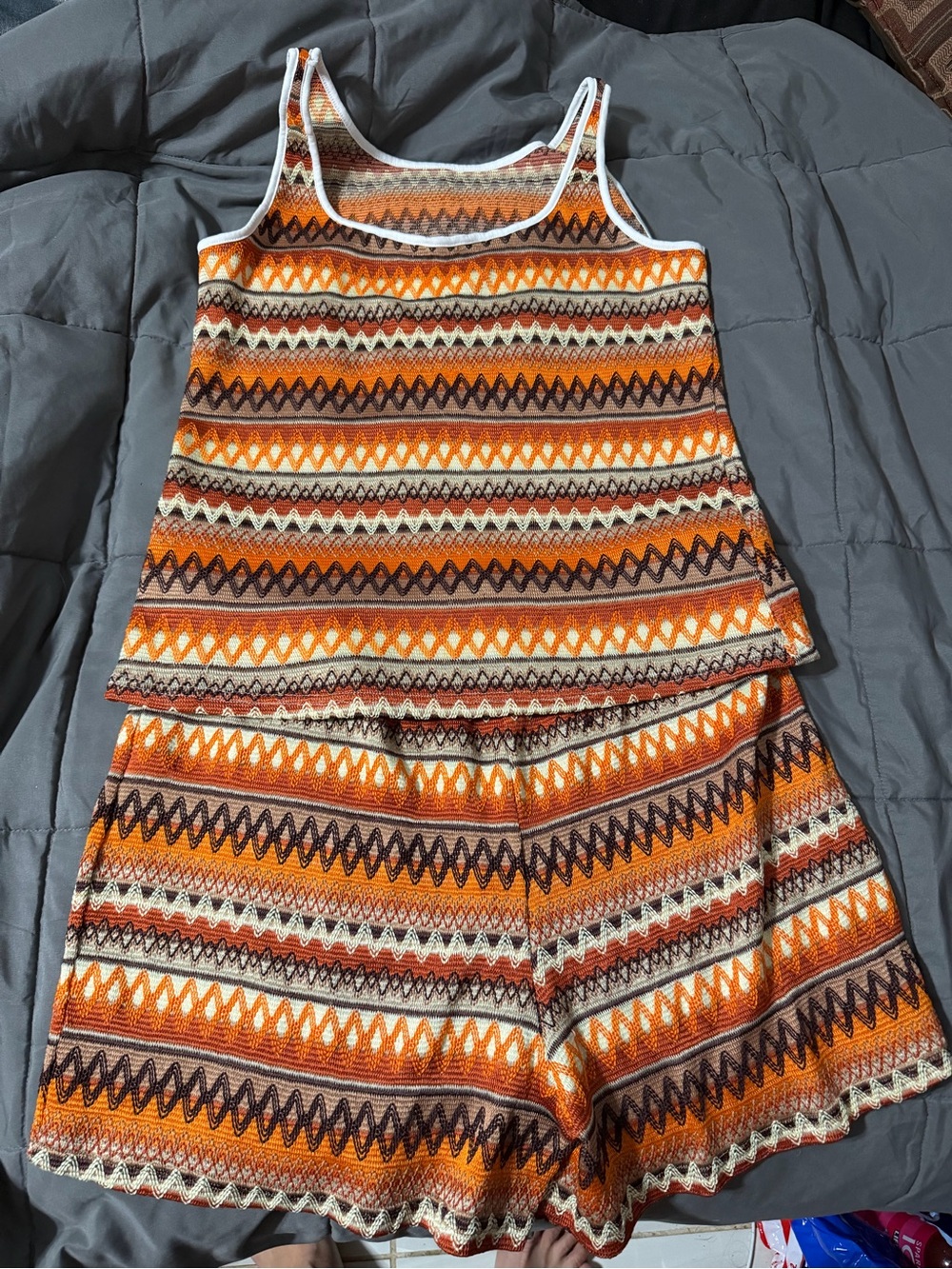SHEIN Orange Brown Patterned Knit Tank & Shorts Set